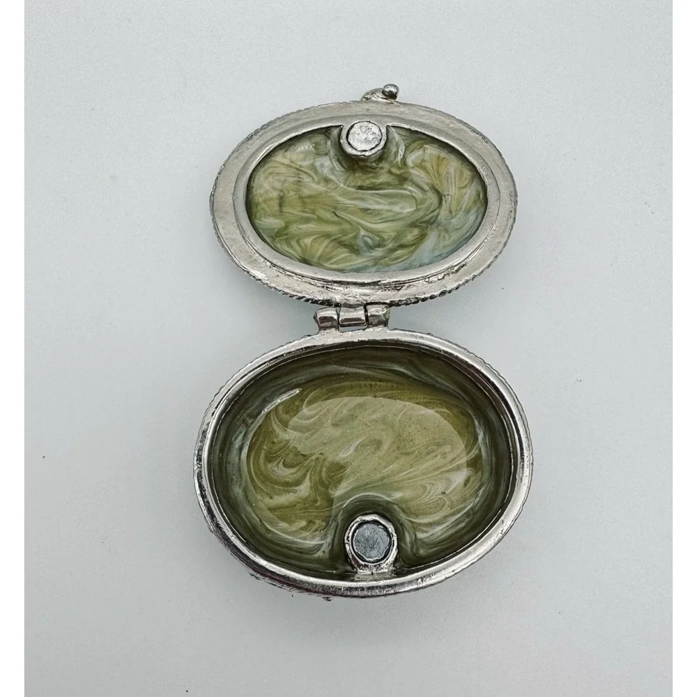 Monet Dove Emerald Green Enamel Ring Jewelry Trinket Box Small‎